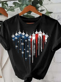 Women'WB shield Airplane & American Flag Print Round Neck Tee, Casual Short Sleeve T-shirt for Summer, Women'WB shield...