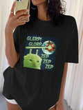 Women'WB shield Alien Print Round Neck Tee, Fashion Casual Crew Neck T-Shirt for Daily Holiday Vacation Outdoor Wear,...