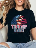 Women'WB shield America Flag Print Drop Shoulder Tee, Casual Long Sleeve Round Neck T-shirt for Fall & Winter, Women'WB...