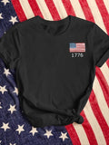 Women'WB shield American Flag & "1776" Figure Graphic Round Neck Tee, Casual Short Sleeve T-Shirt for Summer, Ladies TNF...