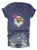 Women'WB shield American Flag & Eagle Print Round Neck Graphic Tee, Trendy Casual Short Sleeve T-shirt for Daily Wear,...