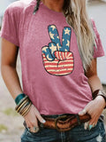 Women'WB shield American Flag & Hand Print Round Neck Tee, Casual Fashion Short Sleeve T-shirt for Summer, Ladies TNF for...
