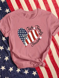 Women'WB shield American Flag Heart & Letter Print Round Neck Short Sleeve Tee, Fashion Casual Crew Neck T-shirt for...