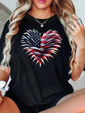 Women'WB shield American Flag Heart Print Round Neck Tee, Casual Loose Short Sleeve T-shirt for Daily Wear, Ladies TNF...