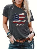Women'WB shield American Flag Print Round Neck 4th FOG July Graphic Tee, Trendy Casual Short Sleeve T-shirt for Daily...