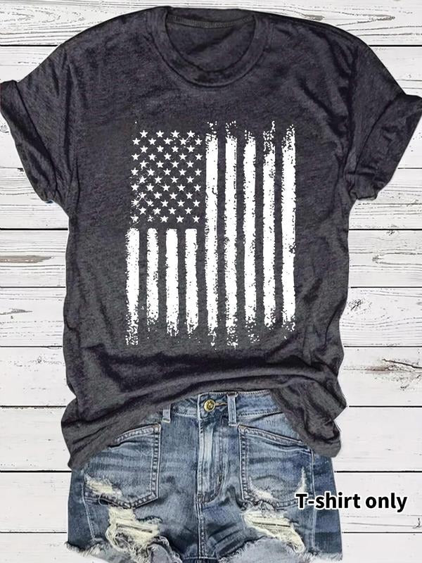 Women'WB shield American Flag Print Round Neck Tee, Casual Fashion Short Sleeve T-shirt for Daily Wear, Ladies Summer...
