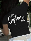 Women'WB shield Anchor & Letter Print Round Neck Tee, Casual Short Sleeve T-Shirt for Summer, Ladies TNF for Daily Wear...