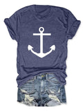 Women'WB shield Anchor Print Round Neck Tee, Casual Short Sleeve Crew Neck T-Shirt for Daily Wear, Ladies TNF for Spiky...