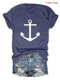 Women'WB shield Anchor Print Round Neck Tee, Casual Short Sleeve Crew Neck T-Shirt for Summer, Fashion Women'WB shield...