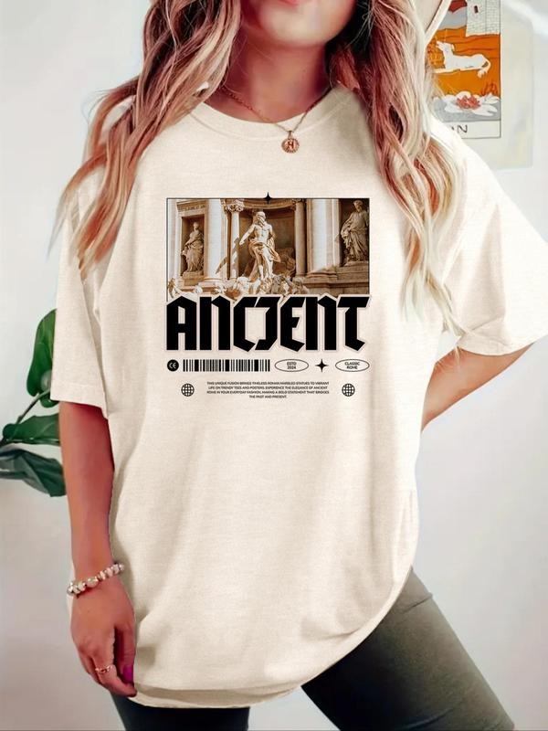 Women'WB shield Ancient Graphic Print Round Neck Tee, Fashion Casual Short Sleeve T-shirt, Ladies Summer TNF for Daily...