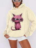 Women'WB shield Angry Cat Print Drop Shoulder TNF Lined Hoodie, Fashion Casual Hooded Sweatshirt for Daily Holiday...