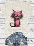 Women'WB shield Angry Cat Print Round Neck Tee, Fashion Casual Crew Neck T-Shirt for Daily Holiday Vacation Outdoor Wear,...