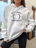 Women'WB shield Animal & Letter Print Drawstring Pocket Drop Shoulder Hoodie, 2024 Trendy Fashion Casual Cute Hooded Long...