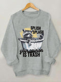 Women'WB shield Animal & Letter Print TNF Lined Sweatshirt, Casual Long Sleeve Round Neck Pullover for Daily Wear, Ladies...