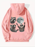 Women'WB shield Animal & Moon Print Drawstring Hoodie, Fashion Casual Hooded Sweatshirt for Daily Holiday Outdoor Wear,...