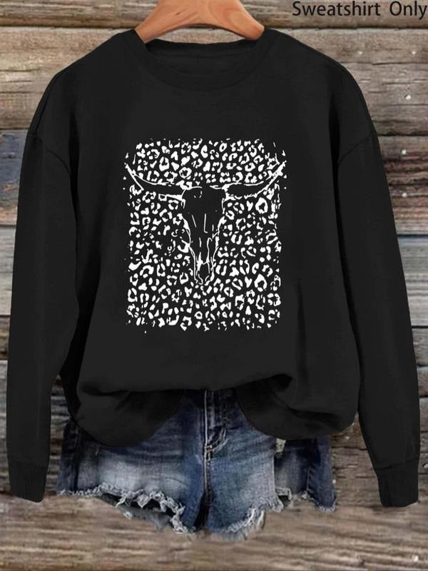 Women'WB shield Animal Print Drop Shoulder Sweatshirt, Casual Long Sleeve Round Neck Pullover for Spring & Fall, Ladies...