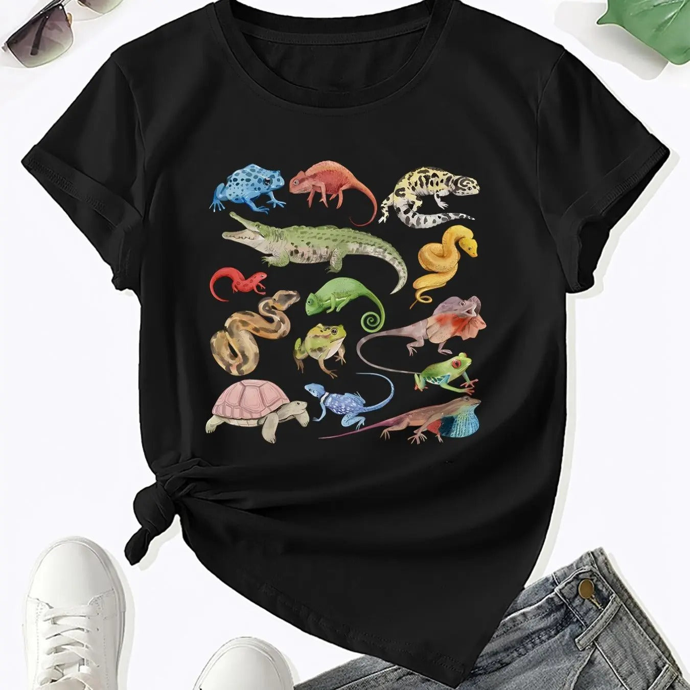 Women'WB shield Animal Print Round Neck Tee, Casual Short Sleeve Crew Neck T-shirt for Daily Wear, Ladies TNF for Spiky...