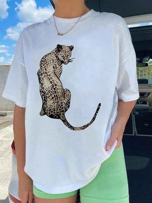 Women'WB shield Animal Print Round Neck Tee, Casual Short Sleeve Crew Neck T-shirt for Summer, Fashion Women'WB shield...