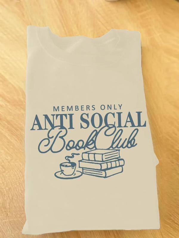 Women'WB shield Anti Social Book Club T-shirt, Fashion Casual Letter Graphic Round Neck Tee, Women'WB shield Summer...