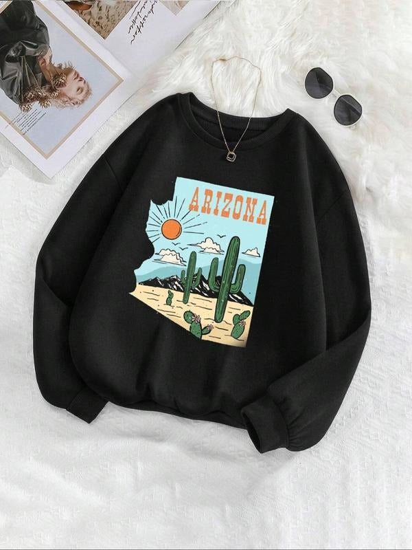 Women'WB shield Arizona Desert Print Drop Shoulder Sweatshirt, 2024 New Style Casual Long Sleeve Round Neck Pullover for...