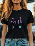 Women'WB shield Arrow & Letter Print Round Neck Tee, Fashion Casual Crew Neck T-Shirt for Daily Holiday Vacation Outdoor...