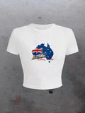 Women'WB shield Australia Flag Print Round Neck Tee, Casual Short Sleeve Crew Neck T-shirt for Summer, Fashion Women'WB...