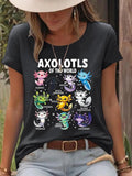 Women'WB shield Axolotl & Letter Print Round Neck Tee, Fashion Casual Short Sleeve T-shirt for Daily Wear, Ladies Summer...