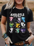 Women'WB shield Axolotl Graphic Print Round Neck Tee, Fashion Casual Short Sleeve T-shirt, Ladies Summer TNF for Daily...
