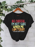 Women'WB shield BE CAREFUL Print Round Neck Tee, Fashion Casual Crew Neck T-Shirt for Daily Holiday Vacation Outdoor...