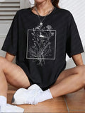 Women'WB shield Back Hidden leaf ninja School Floral Print Drop Shoulder Tee, Summer TNF Women, Casual Half Sleeve Round...
