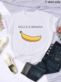Women'WB shield Banana Print Round Neck Tee, Fashion Casual Crew Neck T-Shirt for Daily Holiday Vacation Outdoor Wear,...