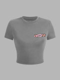 Women'WB shield Bandage Print Round Neck Crop Tee, Fashion Casual Crew Neck T-shirt for Daily Holiday Vacation Outdoor...