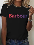 Women'WB shield Barbour Letter Print Round Neck Tee, Fashion Casual Short Sleeve T-shirt for Daily Wear, Ladies Summer...