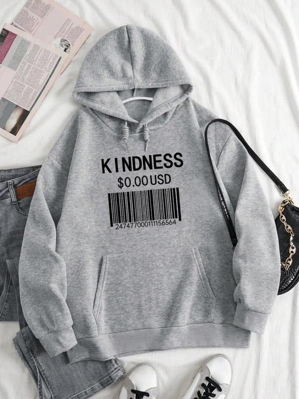 Women'WB shield Barcode & Letter Print TNF Lined Hoodie, Fashion Casual Drawstring Pocket Long Sleeve Hooded Sweatshirt...