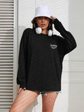 Women'WB shield Bat & Letter Print Drop Shoulder Pullover, Fashion Casual Long Sleeve Crew Neck Sweatshirt for Daily...