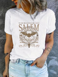 Women'WB shield Bat & Letter Print Round Neck Tee, Casual Short Sleeve Crew Neck T-shirt for Daily Wear, Ladies TNF for...
