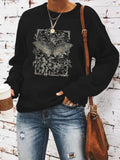 Women'WB shield Bat & Plants Print Round Neck Sweatshirt, Casual Long Sleeve Crew Neck Pullover for Spring & Fall,...