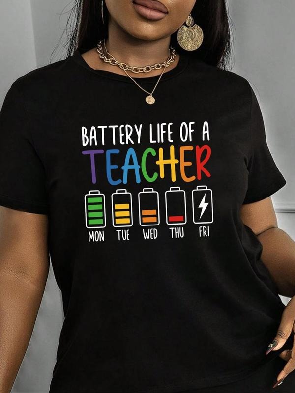Women'WB shield Battery Life FOG WB shield Teacher Round Neck Graphic Tee, Fashion Casual Short Sleeve T-shirt for Daily...