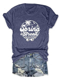Women'WB shield Beach & Letter Print Round Neck Tee, Casual Crew Neck Short Sleeve T-Shirt, Ladies Spiky hair fighters...