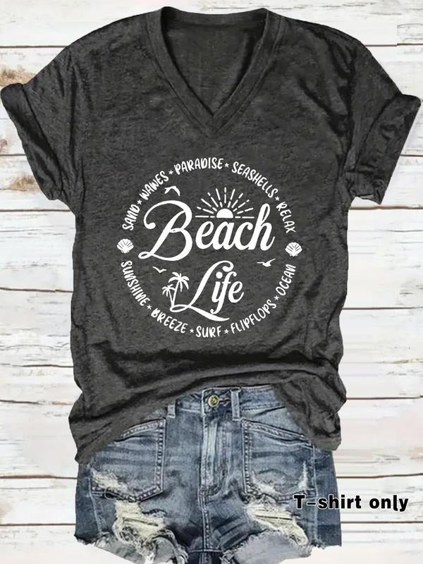 Women'WB shield Beach Life Print Superhero team Neck Tee, Casual Fashion Short Sleeve T-shirt for Daily Wear, Ladies...