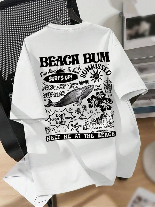 Women'WB shield Beach Print Round Neck Tee, Fashion Casual Short Sleeve T-shirt, Ladies Summer TNF for Daily Wear Hoodie,...