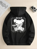 Women'WB shield Bear & Letter Print Drawstring Hoodie, Swoosh Count Fashion Casual Hooded Sweatshirt for Daily Holiday...