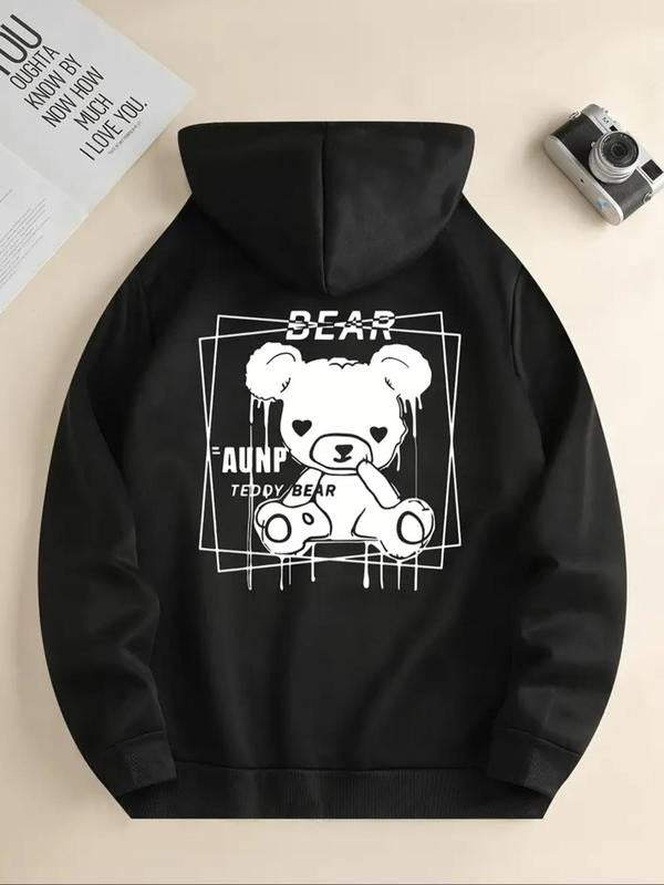 Women'WB shield Bear & Letter Print Drawstring Hoodie, Swoosh Count Fashion Casual Hooded Sweatshirt for Daily Holiday...
