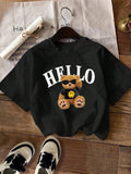 Women'WB shield Bear & Letter Print Round Neck Tee, Fashion Casual Short Sleeve T-shirt for Daily Holiday Vacation...