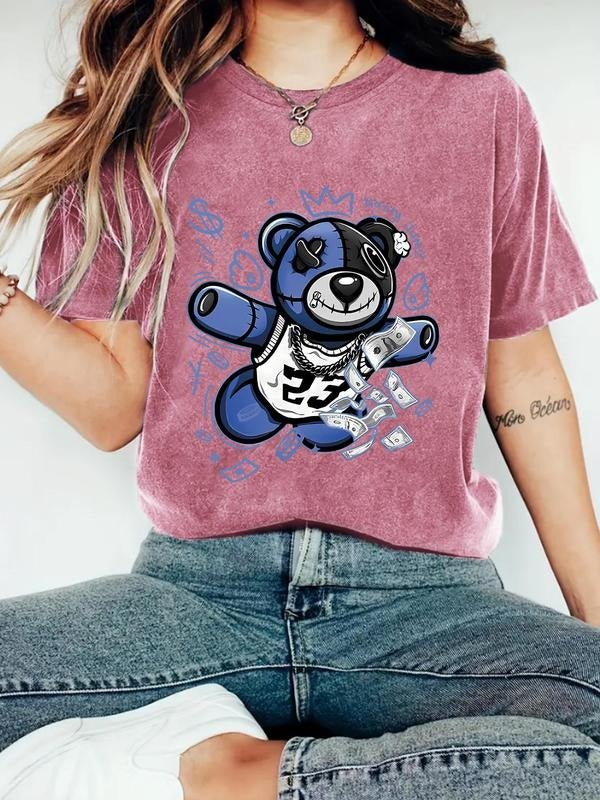 Women'WB shield Bear & Straw hat pirates Graphic Print Round Neck Tee, Fashion Casual Short Sleeve T-shirt, Ladies Summer...