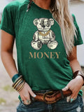 Women'WB shield Bear & Straw hat pirates Print Round Neck Tee, Fashion Casual Crew Neck T-Shirt for Daily Holiday...