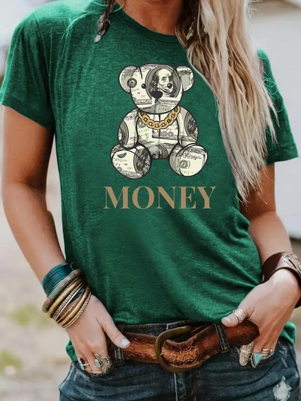 Women'WB shield Bear & Straw hat pirates Print Round Neck Tee, Fashion Casual Crew Neck T-Shirt for Daily Holiday...