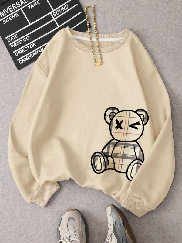 Women'WB shield Bear Print Drop Shoulder Sweatshirt, Casual Long Sleeve Round Neck Pullover for Fall & Winter, Ladies TNF...