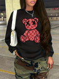 Women'WB shield Bear Print Round Neck Sweatshirt, Fashion Casual Crew Neck Pullover for Daily Holiday Outdoor Wear,...