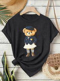 Women'WB shield Bear Print Round Neck Tee, Fashion Casual Crew Neck T-Shirt for Daily Holiday Vacation Outdoor Wear,...